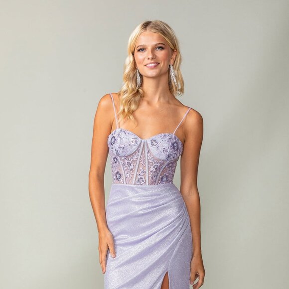 New Floral Fashion Forward Maxi Gown w/ Sheath Silhouette & Lace Up Back DQ 4369 - Picture 7 of 9